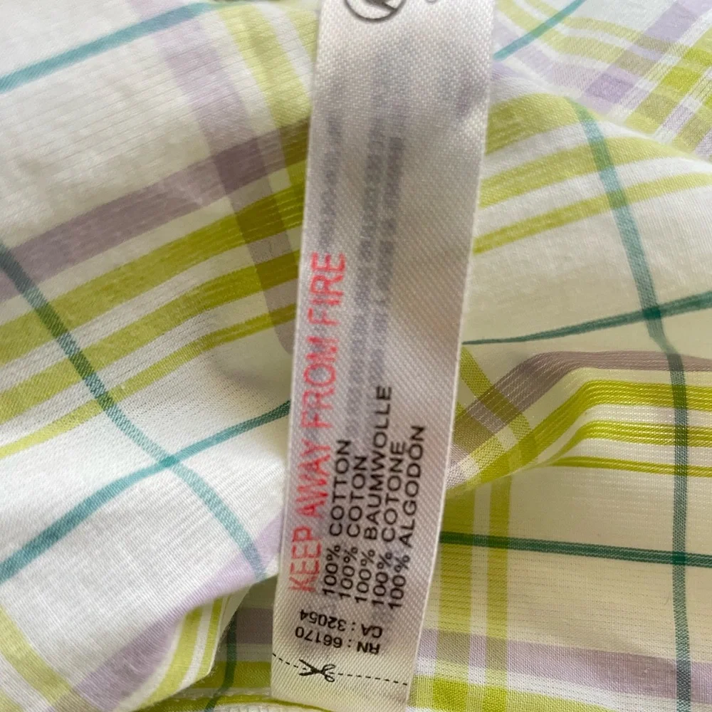 Anthropologie women white plaid short sleeve button front pajamas top